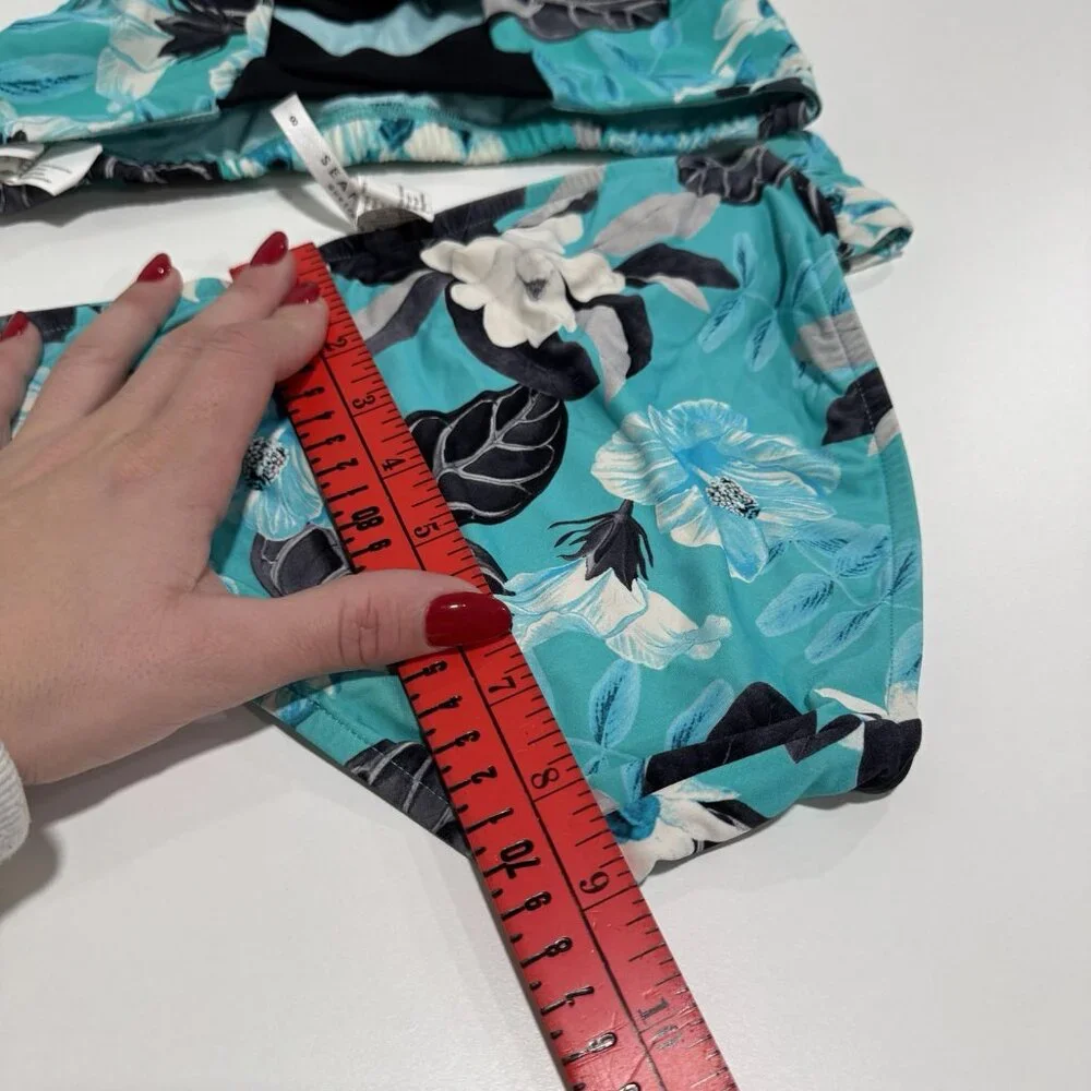 SEAFOLLY ANTHROPOLOGIE TROPICAL VACAY GREEN FLORAL BIKINI BOTTOMS (8)‎ TOP (XS)